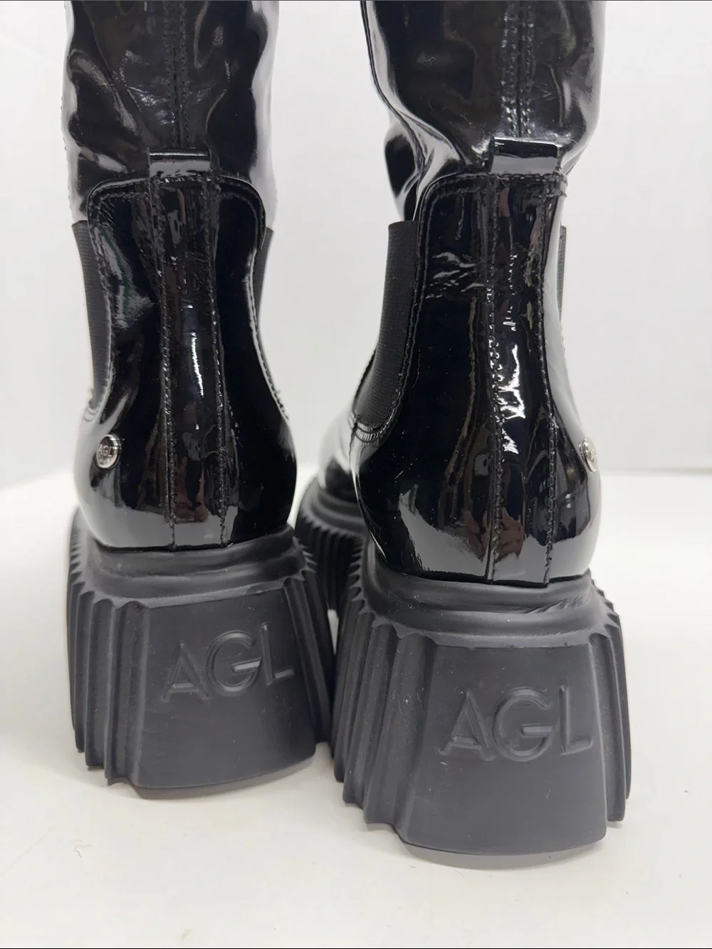 AGL Over The Knee Boots Tall Pull On Patent Shiny Leather Stretch Black Size 6.5